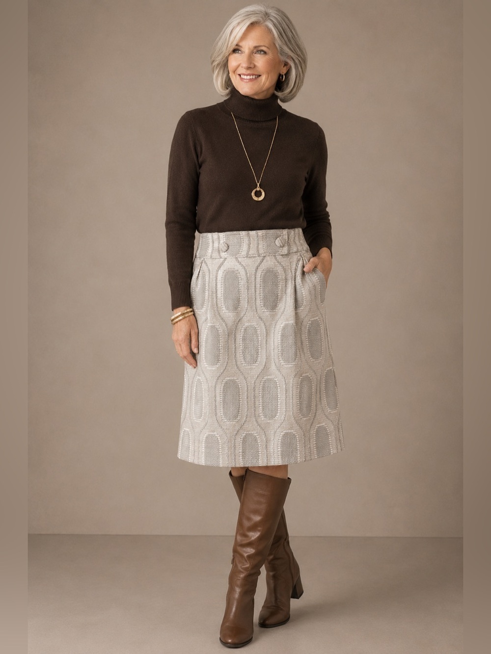 NWOT ANTONIO MELANI Silver Gold Geometric Wrap Skirt w/ Pockets